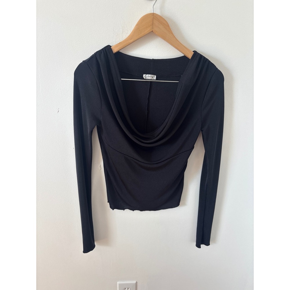Intimately Free People Black Cowl Neck Long Sleeve Top Small Slim Fit Drape